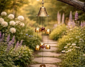 Japanese Wind Chime Outdoor – Copper Feng Shui Wind Chimes, Zen Garden Decor, Patio Hanging Bell, Relaxing Sound, Spiritual Gift