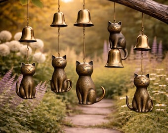 Carillon éolien pour chat d'extérieur, cloche suspendue en bronze vintage, décoration de jardin en métal, carillons éoliens pour terrasse, cadeau pour amoureux des chats, décoration sonore relaxante