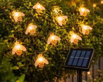 Solar Bee String Lights Outdoor 20 LED / 50 LED – Waterproof Garden Fairy Lights, Patio Decor, Cozy Backyard Lighting