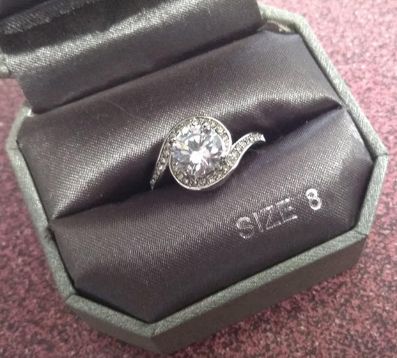 Silver tone CZ Solitaire Ring Size 8 - image 6