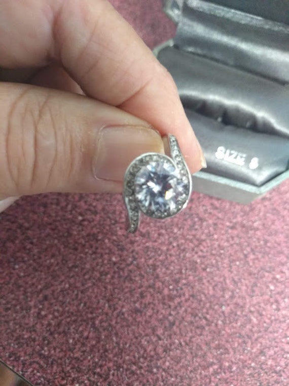 Silver tone CZ Solitaire Ring Size 8 - image 4