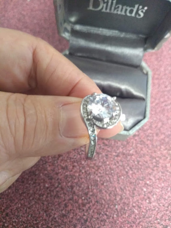 Silver tone CZ Solitaire Ring Size 8 - image 3