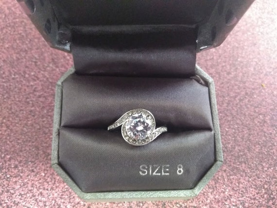 Silver tone CZ Solitaire Ring Size 8 - image 1