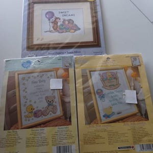 Lot of 3 Baby Birth Record Cross Stitch Kits Bucilla & Dimensions – Sealed NIP