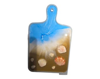 Beach Theme Resin Charcuterie Board with Seashells – Decorative Kitchen Art