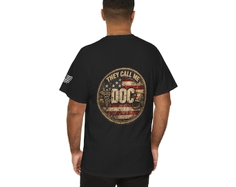 Combat Medic | They Call Me Doc T-Shirt | American Flag Vintage Medic Logo