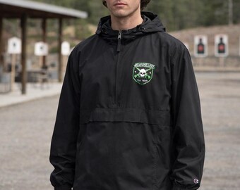 Green Floral Patch Skull Anorak Jacket | Orange Packable Windbreaker