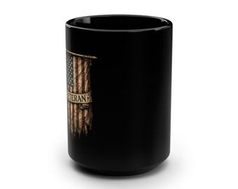 Distressed American Flag Veteran Mug | 15oz Black Ceramic Coffee Cup