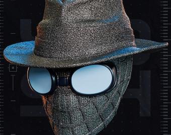 Spider Noir Helmet STL with Hat (Clean & Textured Versions) | 3D Printable Cosplay Mask