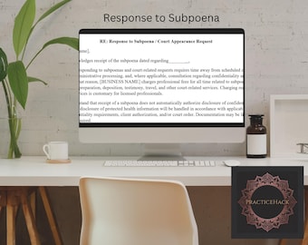 Court Subpoena Response Letter for Therapists | Court Policy & Fees Template | Editable Word Document