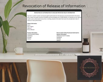 HIPAA Revocation Form for Therapists | Cancel PHI Authorization | Editable Counseling Word Template
