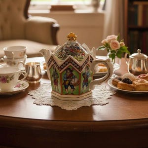 Vintage James Sadler and Sons Hexagonal Teapot | English Civil War King Charles Parliament Pattern 4542