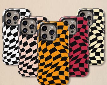 Wavy Checkerboard Phone Case: Y2K Groovy Cover for iPhone 17 16 15 14 13 12 11 + MagSafe, Samsung Galaxy S26 S25 S24 S23 Ultra