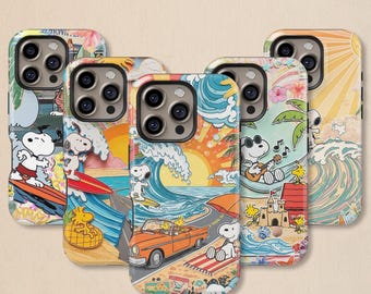 Custodia per telefono estiva Snoopy Beach: cover estiva tropicale per iPhone 17 16 15 14 13 12 11 + MagSafe, Samsung Galaxy S26 S25 S24 S23 Ultra