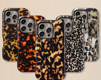 Classic Tortoiseshell Pattern Tough Phone Case for iPhone 11-17 Pro Max and Samsung Series