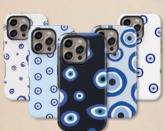 Evil Eye Protection Phone Case: Mediterranean Aesthetic Cover for iPhone 17 16 15 14 13 12 11 + MagSafe, Samsung Galaxy S26 S25 S24 Ultra