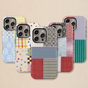 Whimsical Patchwork Phone Case: Retro Patchwork Cover for iPhone 17 16 15 14 13 12 11 + MagSafe, Samsung Galaxy S26 S25 S24 S23 Ultra