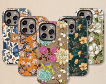 Boho Floral Tough Phone Case for iPhone 11-17 Pro Max and Samsung Series