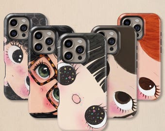 Big Eye Cartoon Phone Case: Kawaii Girl Cover for iPhone 17 16 15 14 13 12 11 + MagSafe, Samsung Galaxy S26 S25 S24 S23 Ultra