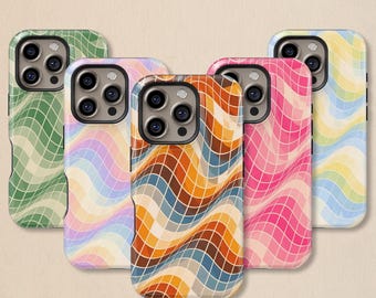 Wavy Grid Mosaic Phone Case: 70s Groovy Cover for iPhone 17 16 15 14 13 12 11 + MagSafe, Samsung Galaxy S26 S25 S24 S23 Ultra
