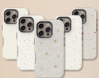 Minimalist Celestial Mosaic Phone Case: Neutral Tone Cover for iPhone 17 16 15 14 13 12 11 + MagSafe, Samsung Galaxy S26 S25 S24 S23 Ultra