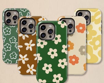 Retro Daisy Floral Phone Case: Boho Minimalist Cover for iPhone 17 16 15 14 13 12 11 + MagSafe, Samsung Galaxy S26 S25 S24 S23 Ultra