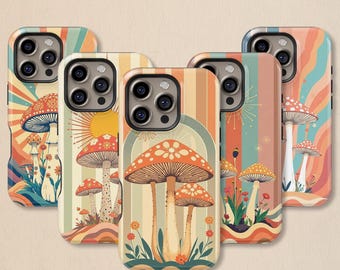 Retro 70s Mushroom Phone Case: Trippy Cover for iPhone 17 16 15 14 13 12 11 + MagSafe, Samsung Galaxy S26 S25 S24 S23 Ultra