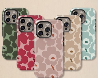 Retro Scandinavian Floral Phone Case: Minimalist Boho Cover for iPhone 17 16 15 14 13 12 11 + MagSafe, Samsung Galaxy S26 S25 S24 S23 Ultra