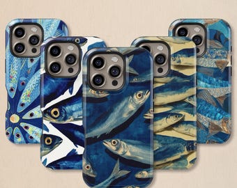 Indigo Blue Fish School Phone Case: Coastal Nautical Cover for iPhone 17 16 15 14 13 12 11 + MagSafe, Samsung Galaxy S26 S25 S24 S23 Ultra