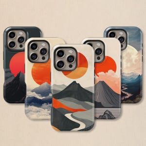 Japanische Berg Sonne Handyhülle: Minimalist Nature Cover für iPhone 17 16 15 14 13 12 11 + MagSafe, Samsung Galaxy S26 S25 S24 S23 Ultra