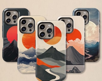 Japanese Mountain Sun Phone Case: Minimalist Nature Cover for iPhone 17 16 15 14 13 12 11 + MagSafe, Samsung Galaxy S26 S25 S24 S23 Ultra