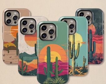 Retro Desert Saguaro Cactus Phone Case: Boho Western Cover for iPhone 17 16 15 14 13 12 11 + MagSafe, Samsung Galaxy S26 S25 S24 S23 Ultra