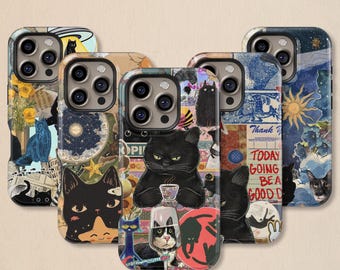Scrapbook Black Cat Collage Phone Case: Vintage Cat Cover for iPhone 18 17 16 15 14 13 12 11 + MagSafe, Samsung Galaxy S26 S25 S24 S23 Ultra