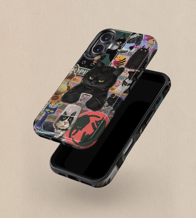Scrapbook Black Cat Collage Phone Case: Vintage Cat Cover for iPhone 18 17 16 15 14 13 12 11 + MagSafe, Samsung Galaxy S26 S25 S24 S23 Ultra image 3