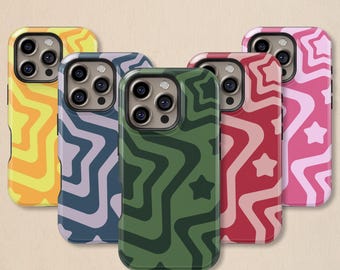 Retro Wavy Star Phone Case: Y2K Star Wavy Cover for iPhone 17 16 15 14 13 12 11 + MagSafe, Samsung Galaxy S26 S25 S24 S23 Ultra