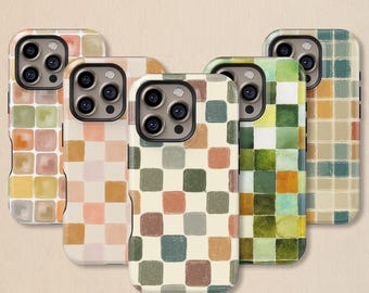 Watercolor Checkerboard Phone Case: Pastel Checker Cover for iPhone 17 16 15 14 13 12 11 + MagSafe, Samsung Galaxy S26 S25 S24 S23 Ultra
