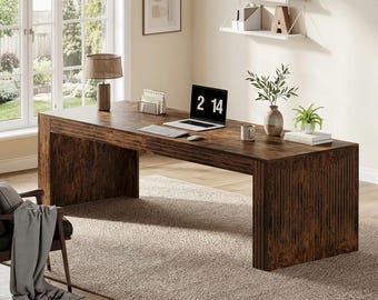 Extra lang dubbel computerbureau, moderne houten schrijftafel, werkruimte voor twee personen