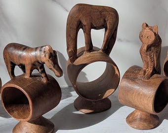 Vintage Handcarved African Animal Napkin Rings