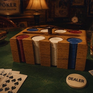 1940s Pattberg Wood Poker Chip Rack with Tortoiseshell Bakelite Knob, Father's Day Gift