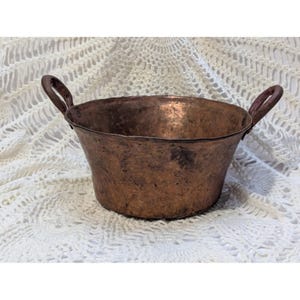 Pot de fleurs vintage en cuivre martelé, style rustique mexicain, fait main, avec poignées