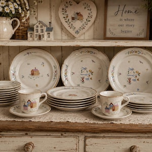 Vintage Heartland stengods brödfat, kopp och fatset