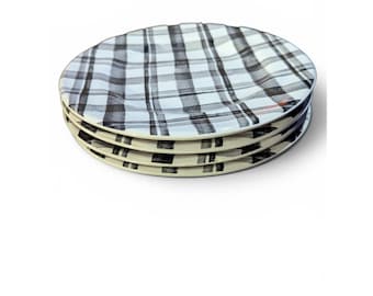 Juego de 4 platos de ensalada vintage Pier 1 con estampado de cuadros de búfalo, de loza.