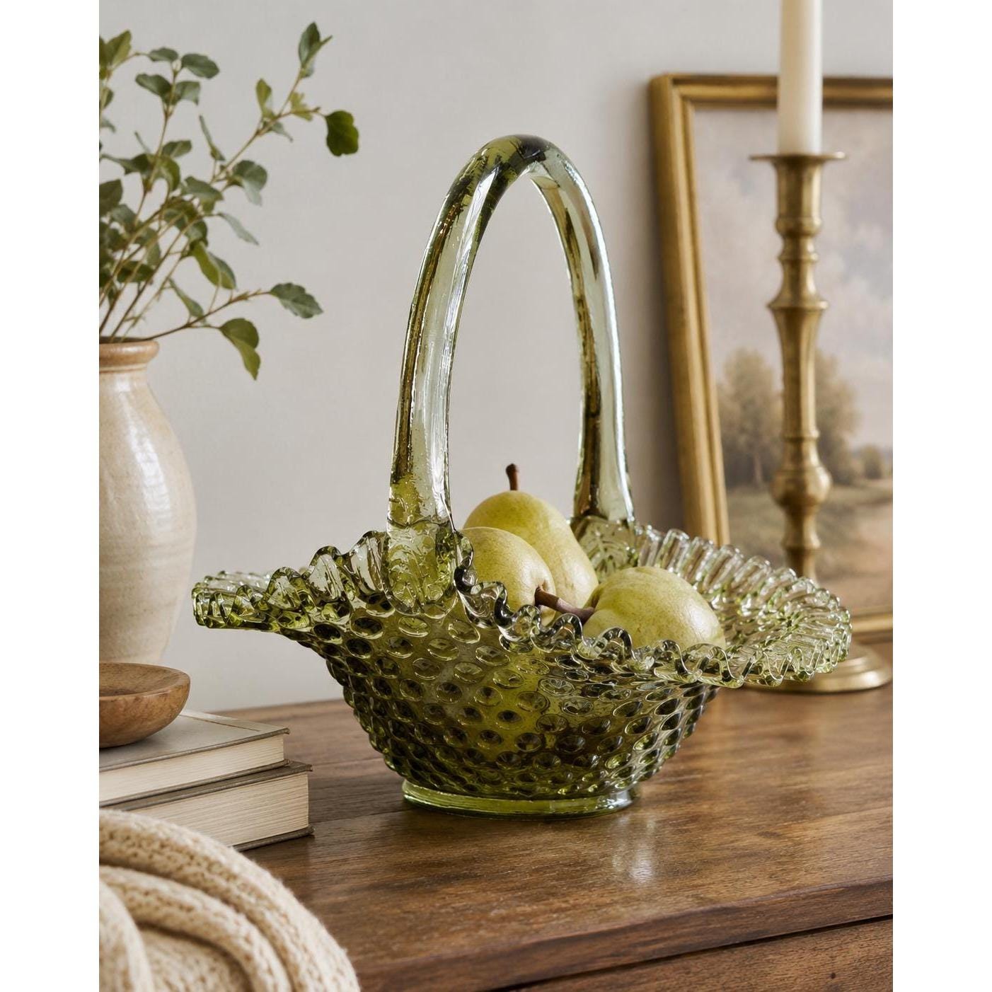 Fenton Green Hobnail Basket - Etsy