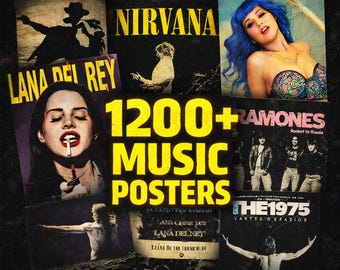 1200+ Vintage Music Posters Bundle Retro Rock Wall Art Grunge Band Aesthetic Prints Classic Concert Style Posters Printable Digital Download