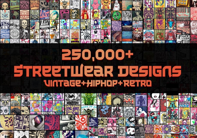 250000 Streetwear PNG Bundle Urban T Shirt Designs Pack Y2K Vintage Streetwear Graphics Hip Hop Retro Tee PNG Instant Download image 1