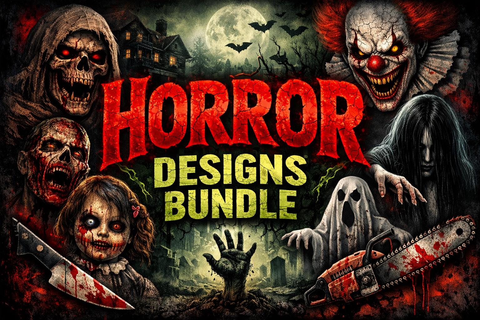 100+ Horror Halftone PNG Bundle Dark Retro Halloween Designs Scary ...