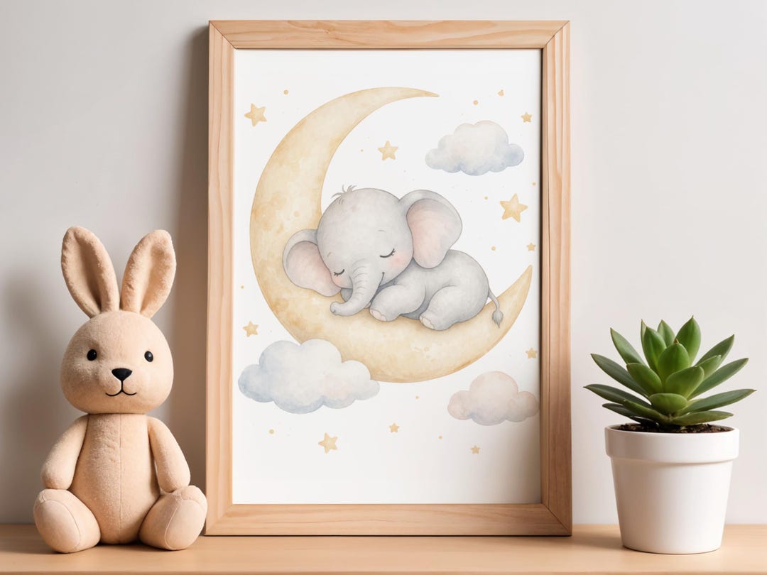Baby Elephant Moon Nursery Art Printable, Safari Kids Room Decor ...