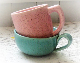 Vintage Speckled Ceramic Pottery Mug Cup, Aqua or Pink