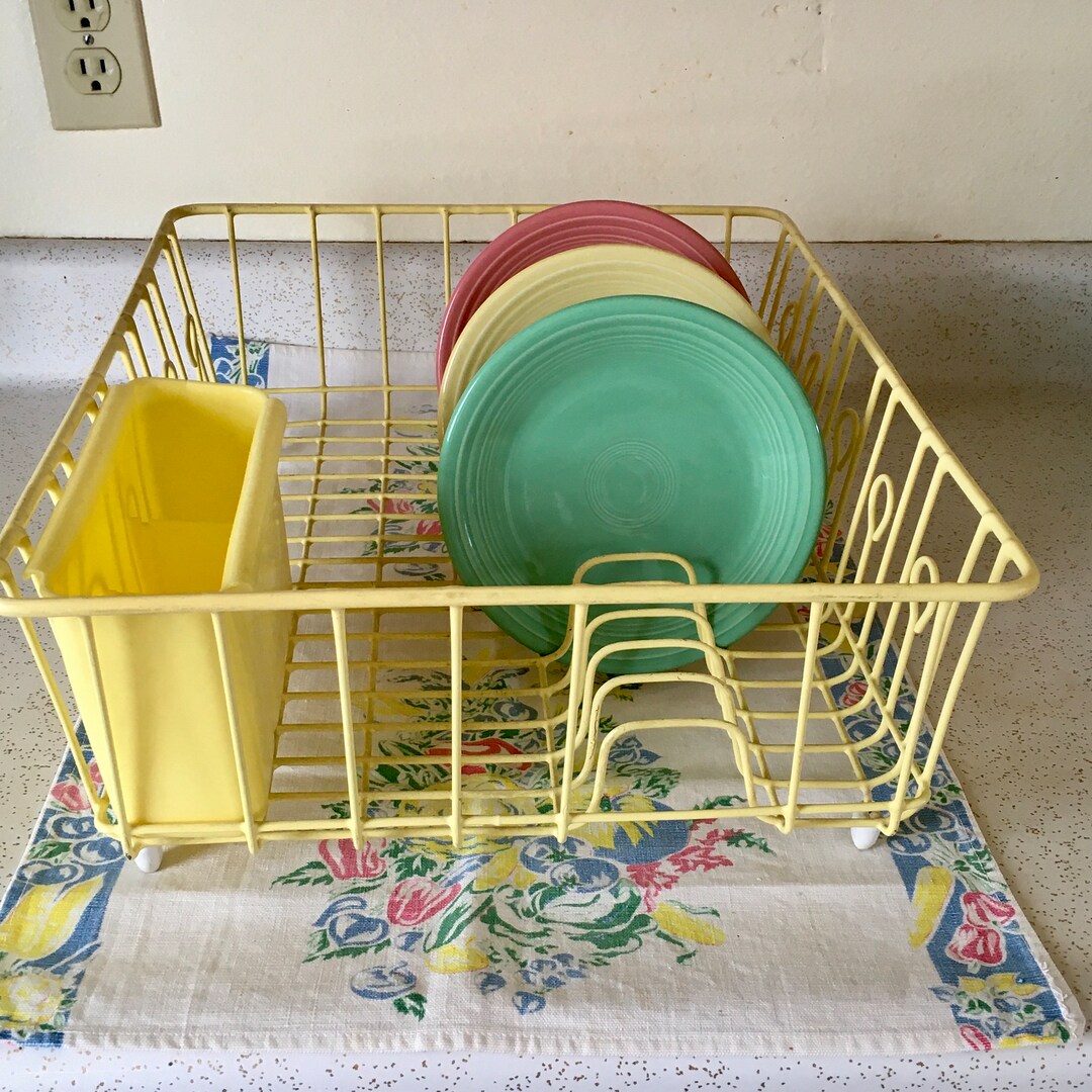 Vintage Dish Drainer Yellow Dish Drying Rack 1950s MCM Vinyl Etsy