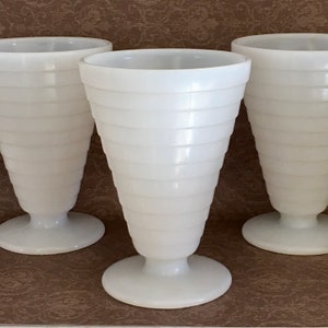 Moderntone Footed Tumblers by Hazel Atlas Glass, White Moderntone Milk Glass